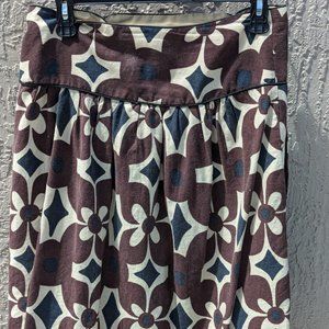 Metro Wear Brown Black Tan Flowered Piping with zipper and deco buttons Skirt